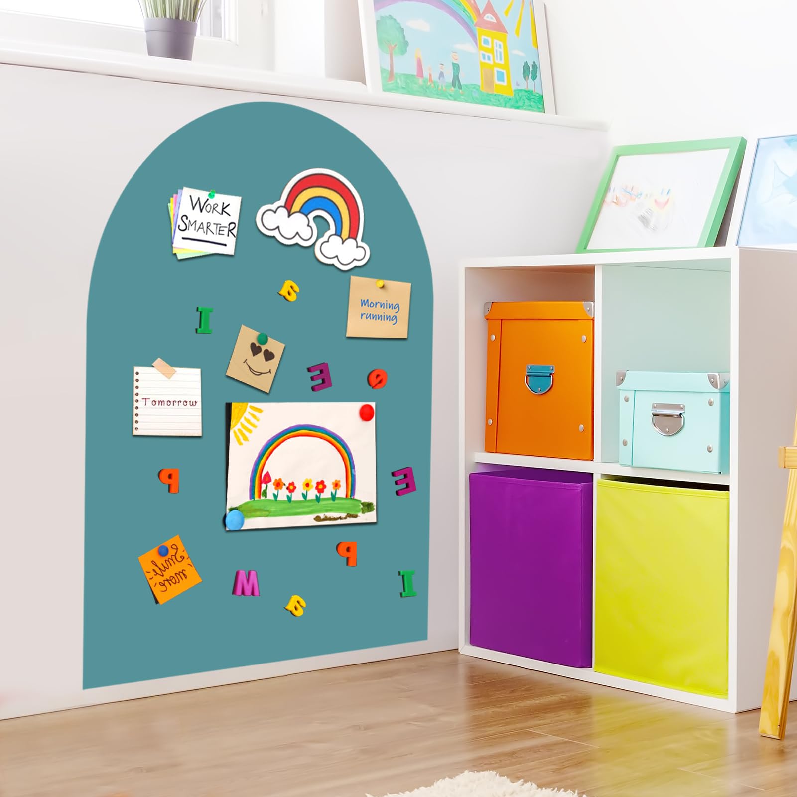 Children's Magnetic Wall Board, Arch-Shaped, 80 x 100 cm Magnetic Wall Board (Turquoise), 80×100 cm - Image 4