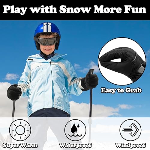 Miniatura 4 de Sarfel Guantes de nieve para niños guantes impermeables para niños guantes de esquí para niñas guantes de invierno para niños guantes impermeables