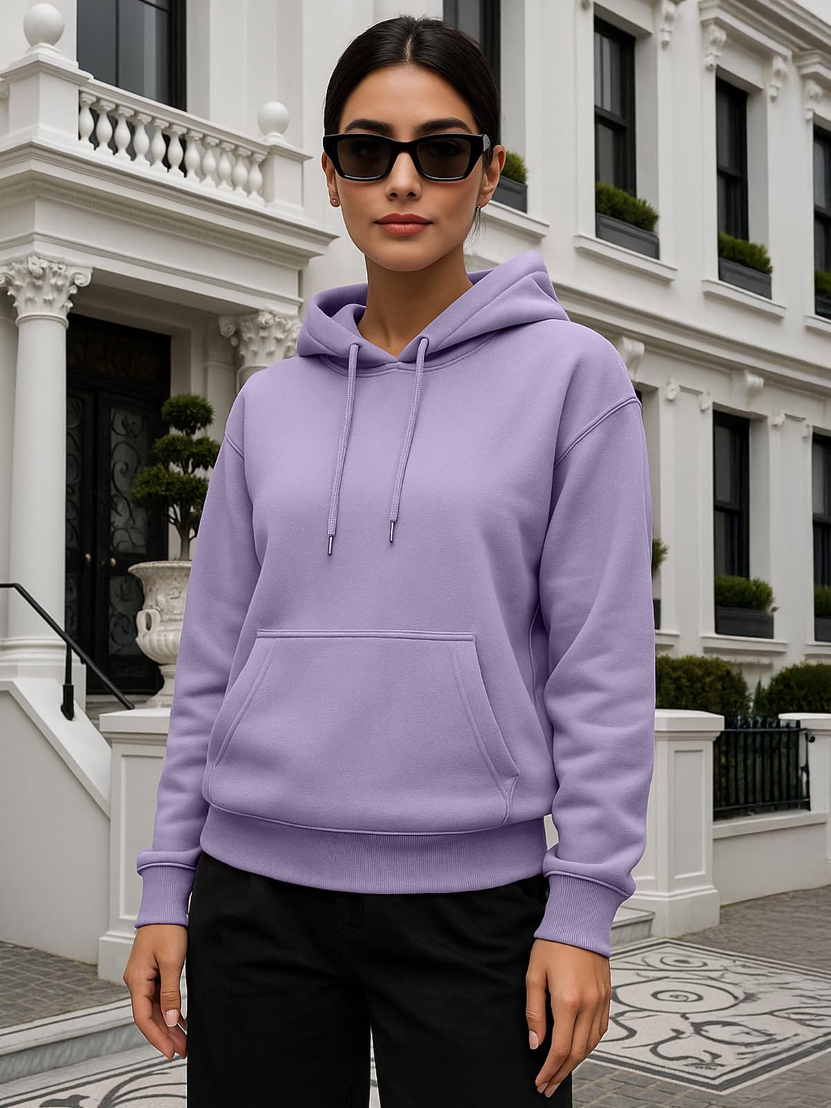 JUNEBERRY Bluza z kapturem z bawełny typu ring-spun z długim rękawem i eleganckim kołnierzem z kapturem o regularnym kroju, zimowa bluza z kapturem