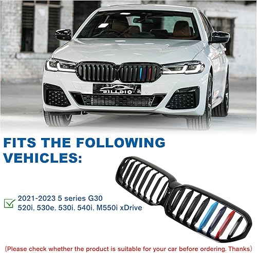 Miniatura 40 de Rejilla frontal F10 para riñón con doble listón, color negro brillante, compatible con BMW Serie 5 2010-2017, F10, F11, F18, Sedan 520i, 528i, 535d