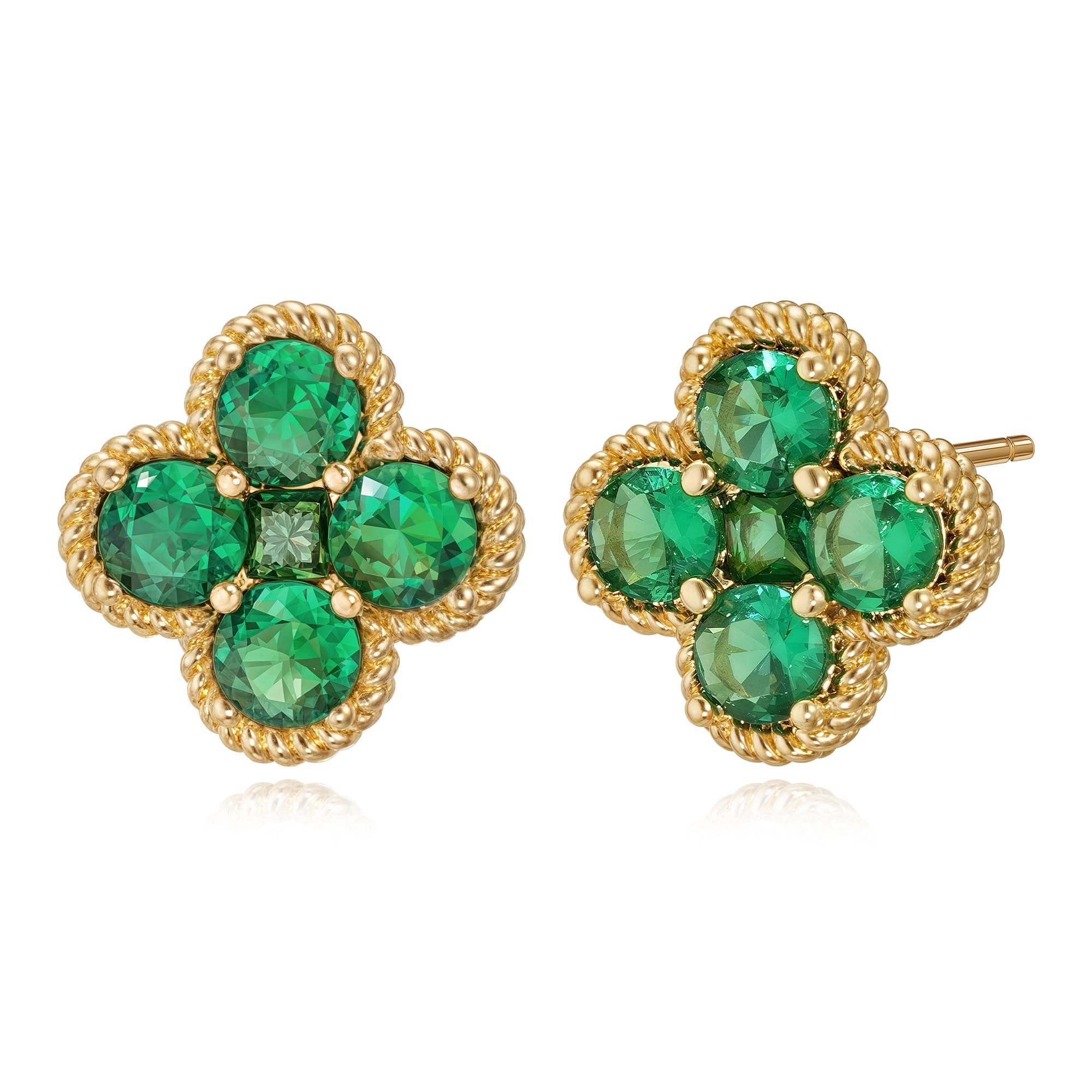 Gold Ohrstecker für Damen Trendige 14k arätig vergoldete zierliche kleine rote Blumen-Ohrstecker mit Zirkonia und Kleeblatt-Motiv Geburtsstein-Ohrringe Schmuck für Damen