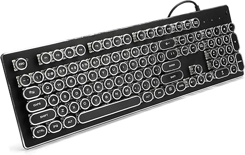 Miniatura 5 de 070 Teclado mecánico retro para juegos de 104 teclas, luz mixta, impermeable, cable USB, diseño ergonómico (negro)
