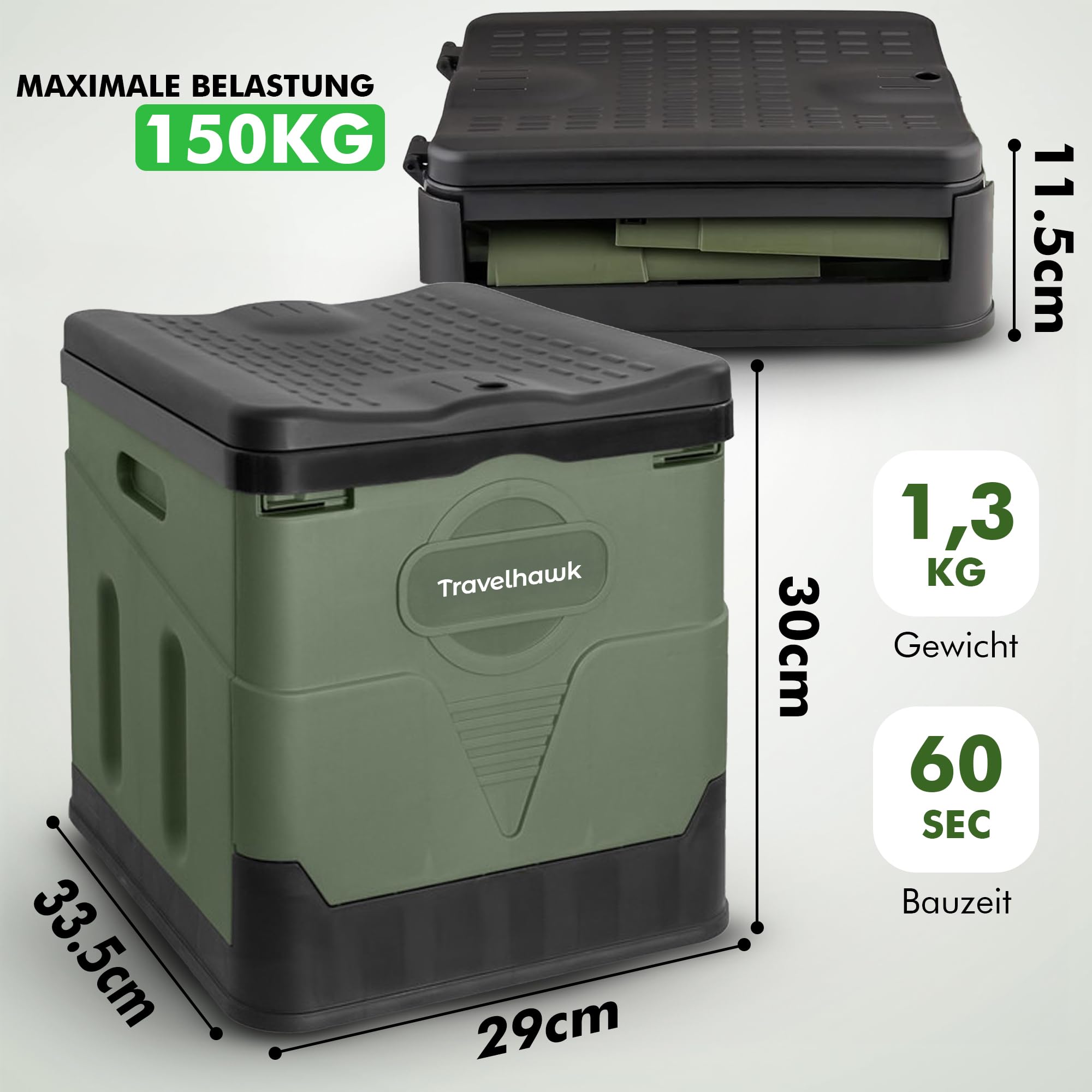 Campingtoilette Faltbar | Klapptoilette bis 150 kg | 12 Bio-Toilettenbeutel & Aufbewahrungstasche | Tragbares Outdoor WC – Camping, Festival, Stau, Notfall