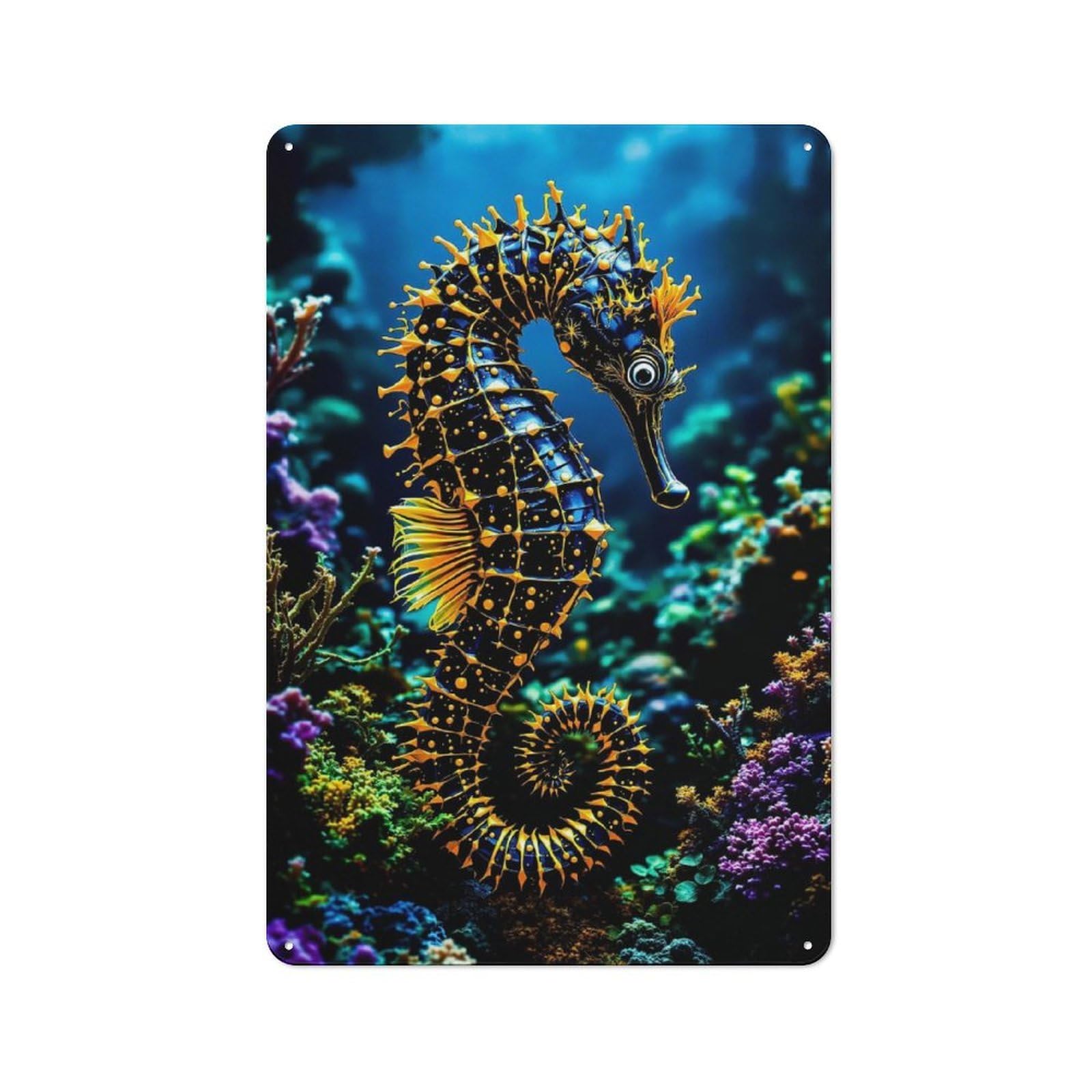 Junmoney Seahorse In Coral Reef Garage Metal Sign 30X20cm, Retro Workshop Wall Decor For Tool Room, Garage, Studio Or Home Bar