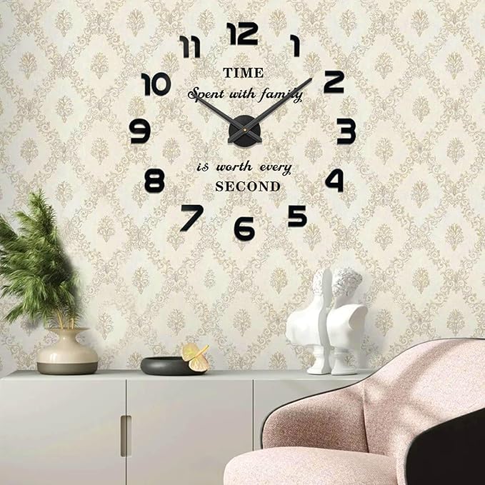 Reloj de Pared Grande 3D VANGOLD Negro Decoración Sala miniatura 7