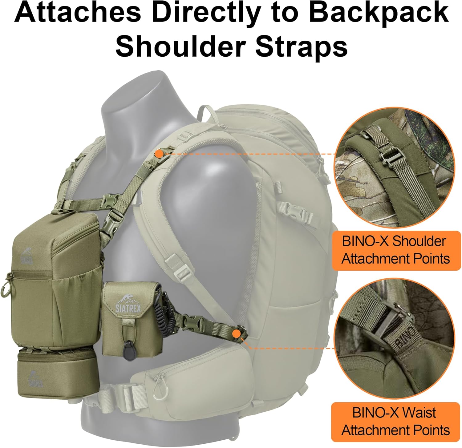 Binocular Harness Chest Pack, 500D DWR Ripstop Hunting Chest Pack, Silent Magnetic Lid, Storage for Rangefinder, Phone & GPS, Birdwatching, Hiking(4 IN 1)