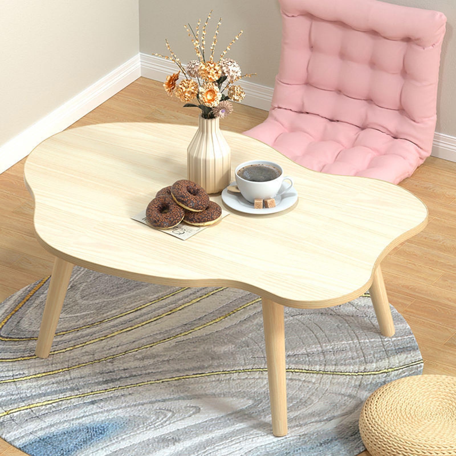 Table d'appoint en forme de C avec étagère, hauteur 23,6 pouces, MDF et