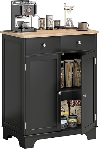 Miniatura 15 de HOMCOM Aparador buffet con encimera de madera maciza, armario de almacenamiento de cocina moderno, armario de café con 2 cajones, puertas y estante