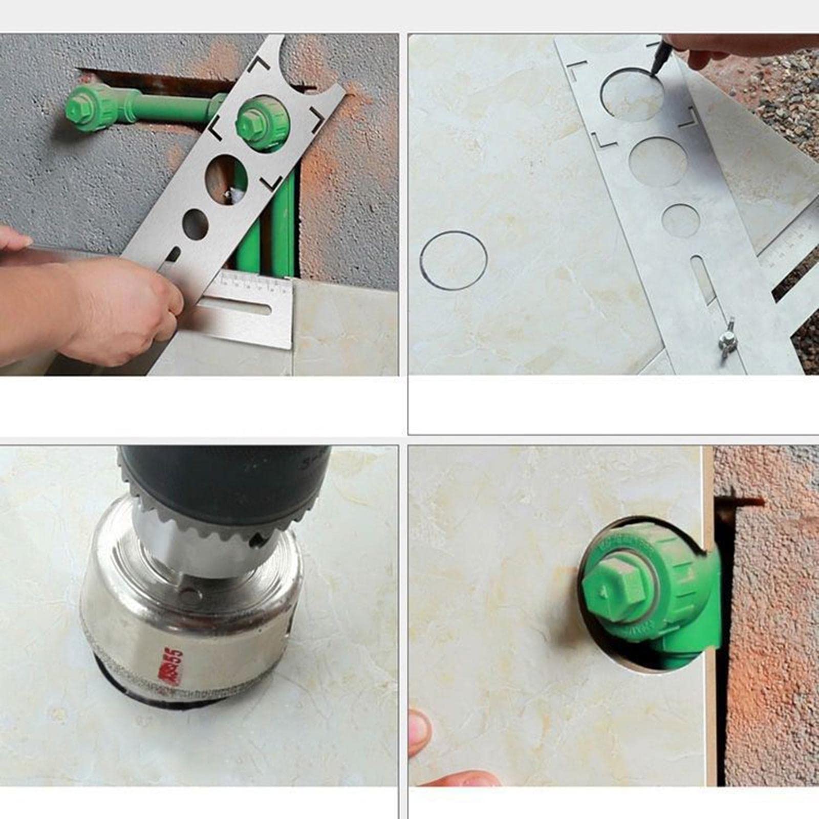 Localizador de Baldosas Perforador de Agujeros Regla Marcadora Fijación Precisa Herramienta Multiuso Acero Inoxidable para Instalación de Cerámica Rep, Engrosado 40CM