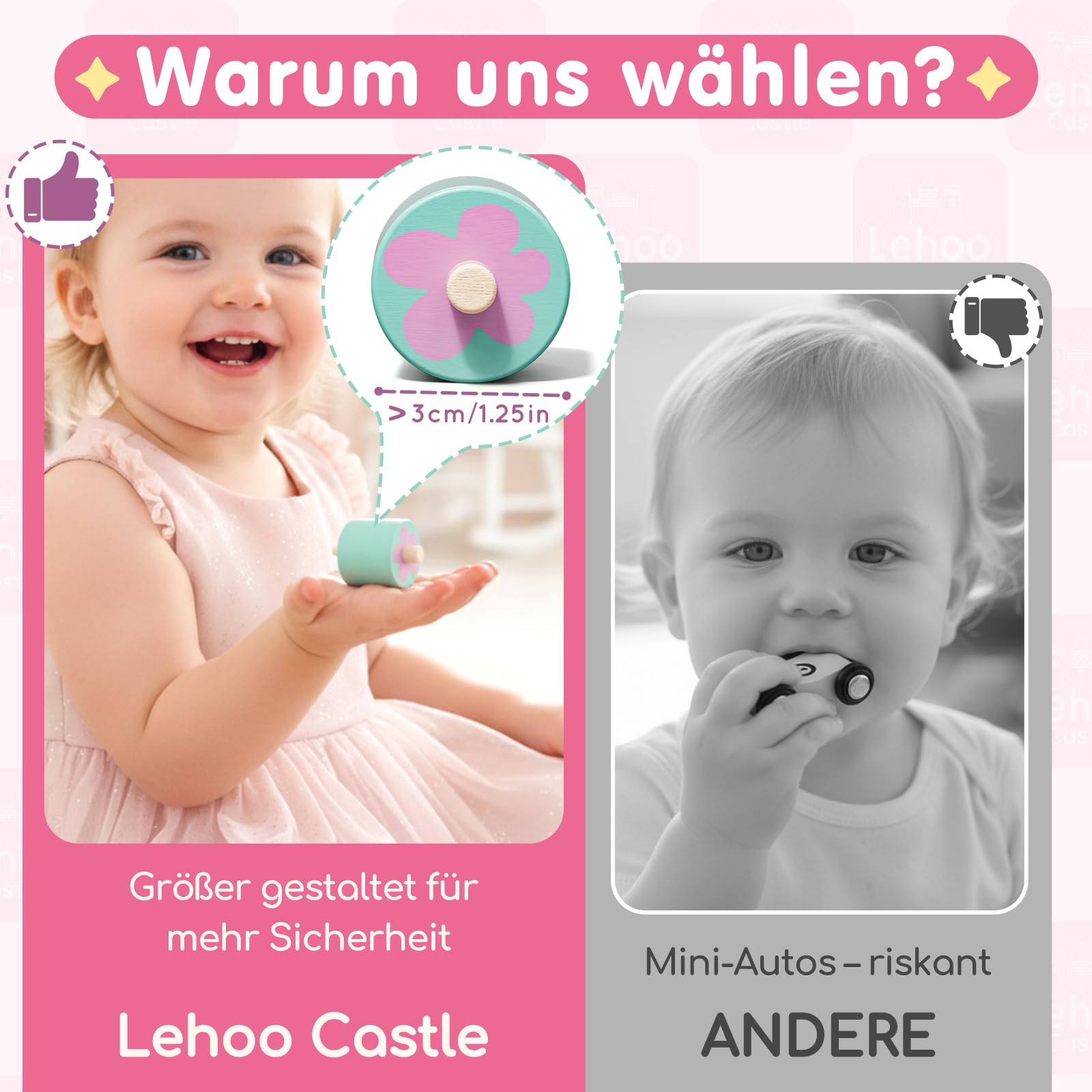 Lehoo Castle Kugelbahn Holz ab 1 Jahr, Einhorn Spielzeug ab 1 2 Jahre Mädchen, Holzspielzeug Baby, Geschenk 1 Jahr Mädchen
