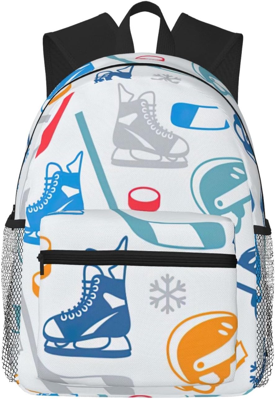 Hockey Elements Creative Patterned Backpack Large Sports Bag, Best for Basketball, Soccer, Volleyball, Swim, Gym, Travel
