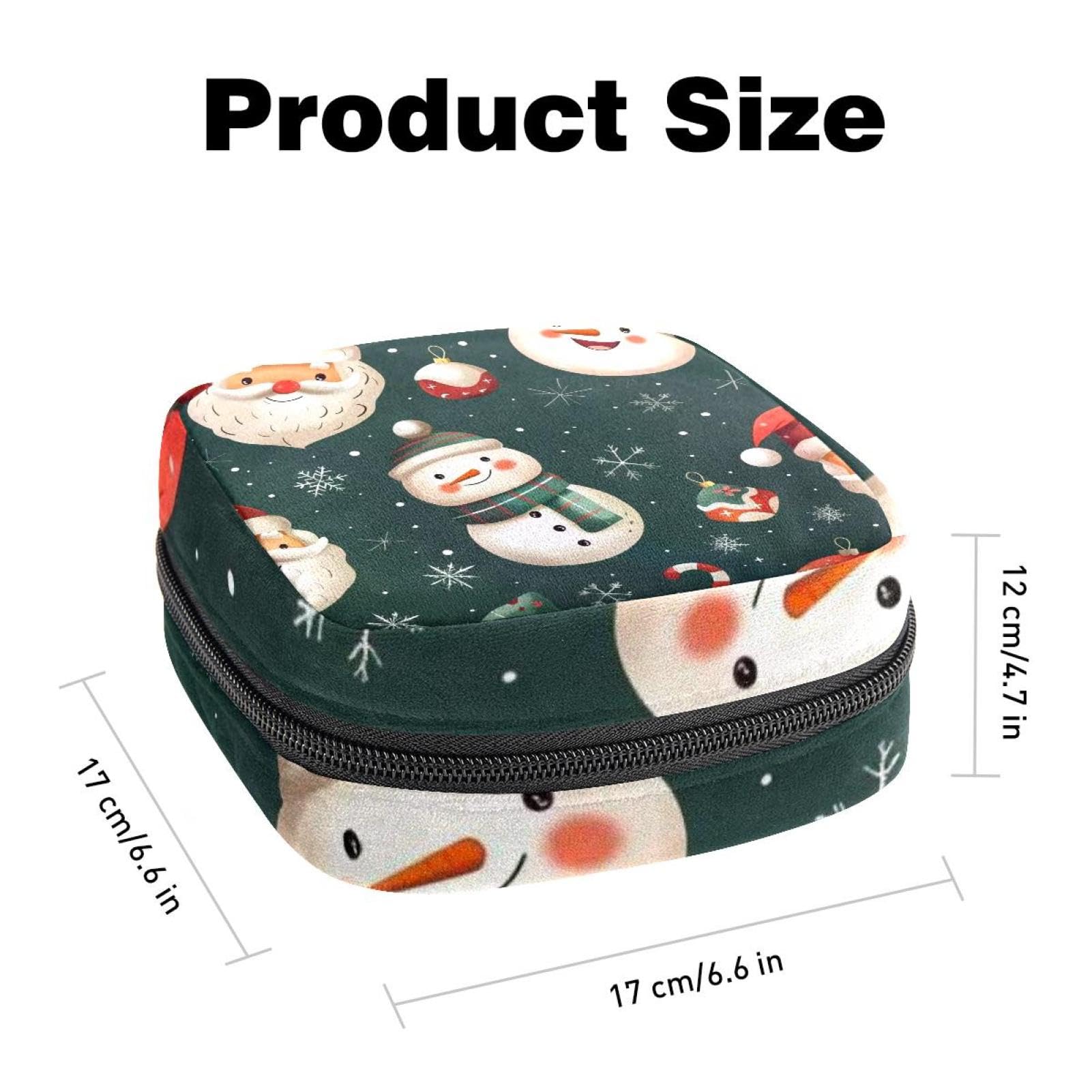 Sanitary Napkin Storage Bags, Cute Cartoon Merry Christmas Menstrual Pad Bag Oxford Cloth Menstrual Cup Pouches Nursing Pad Tampon Period Bags with Zipper for Teen Girls Women Ladies