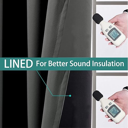 Miniatura 4 de Cortinas Yakamok 100 % opacas, aislamiento térmico, insonorización, cortinas de bloqueo de luz completa con forro negro, para dormitorio, Tela