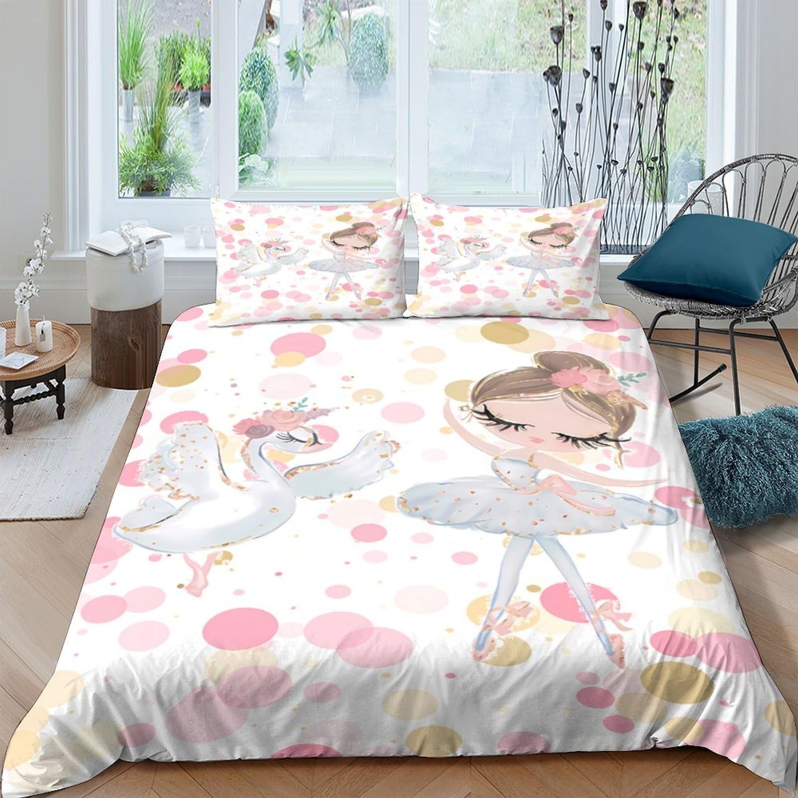 Ctjqhvkz Style-3 3D Printed Ballerina Swan Fitted Sheet Microfiber Pink Cartoon Bed Cover For Bedroom Guest Room Dorm Mattress Protection Single（135X200cm）