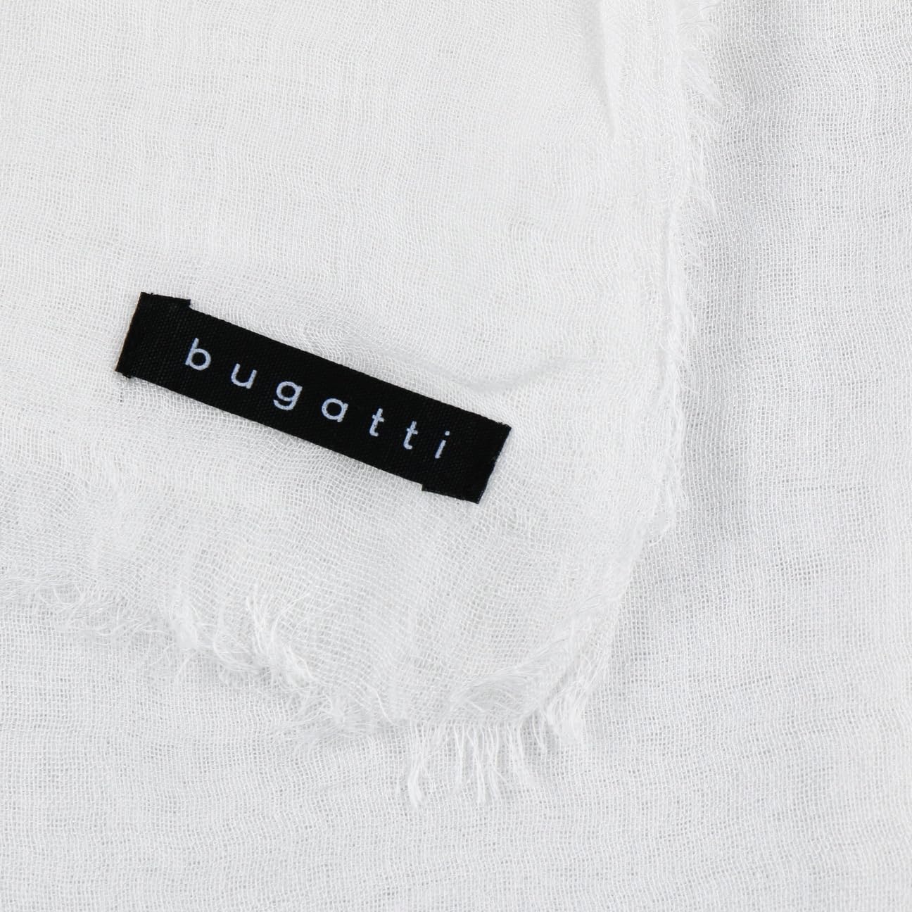 bugatti Wordmark Schal Herrenschal Damenschal Sommerschal Damen/Herren - mit Fransen Frühling-Sommer Frühjahr Sommer - One Size weiß