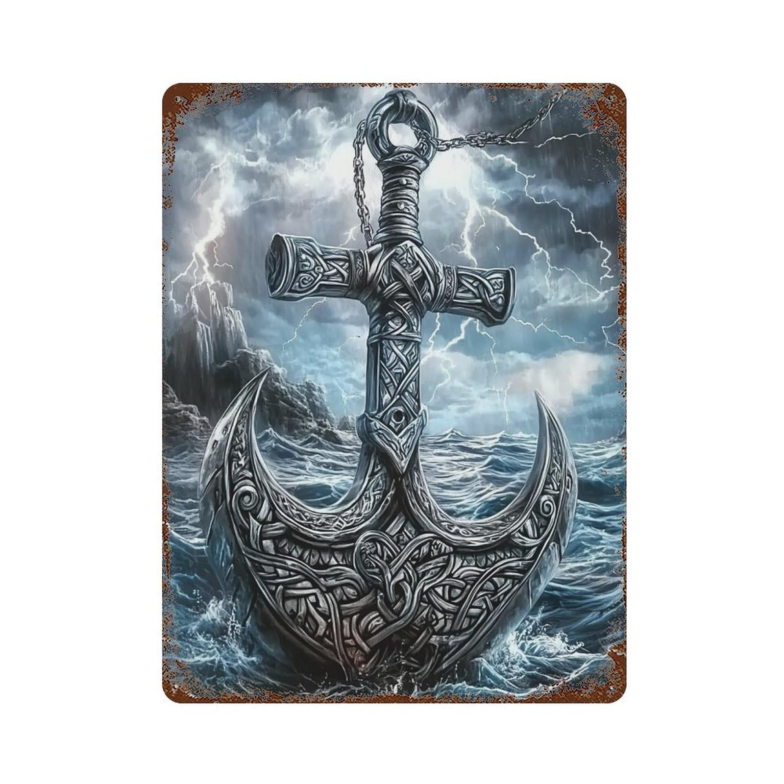 Stormy Sea Anchor -2 Decorative Tin Sign 15.7"x11.8", Rustic Home Decor for Cafe, Home Bar And Lounge Decor