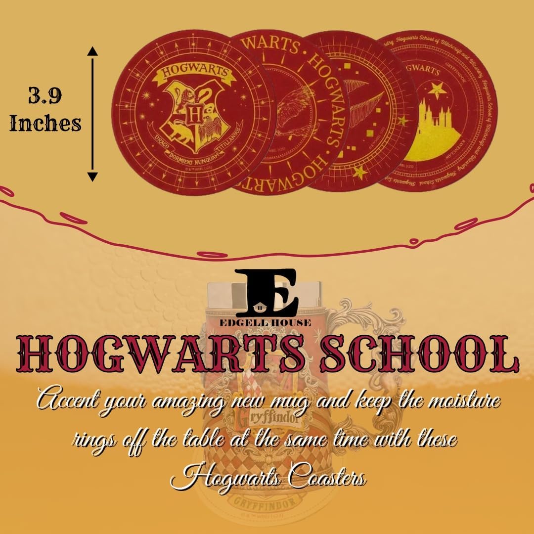 Butterbeer Bundle Includes – 1 HP Gryffindor Decorative Goblet – Wizard School House Coaster Set of 4 – 1 Ultimate Butterbeer Recipe