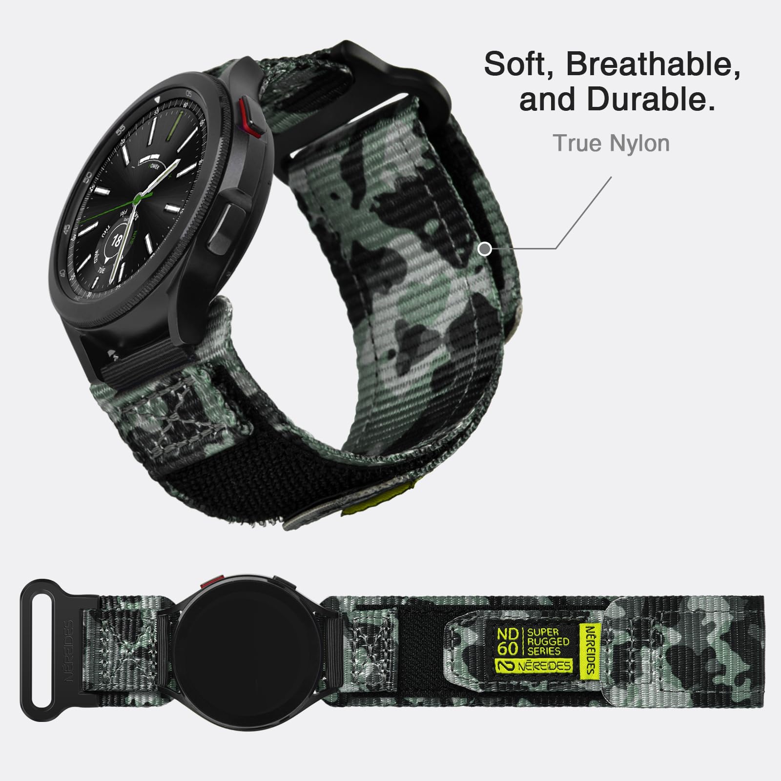 Nereides Compatible con Samsung Galaxy Watch 3 de 45 mm, correa deportiva de nailon resistente con diseño de bucle tejido, correa de repuesto resistente de 22 mm