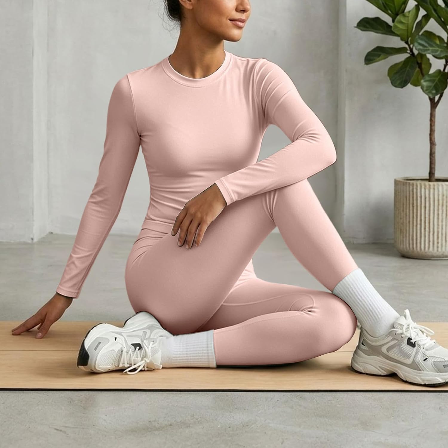Workout Sets For Women 2 Pieces Seamless High Waisted Yoga Legging Long Sleeve Top Going Out Activewear Clothing image 4