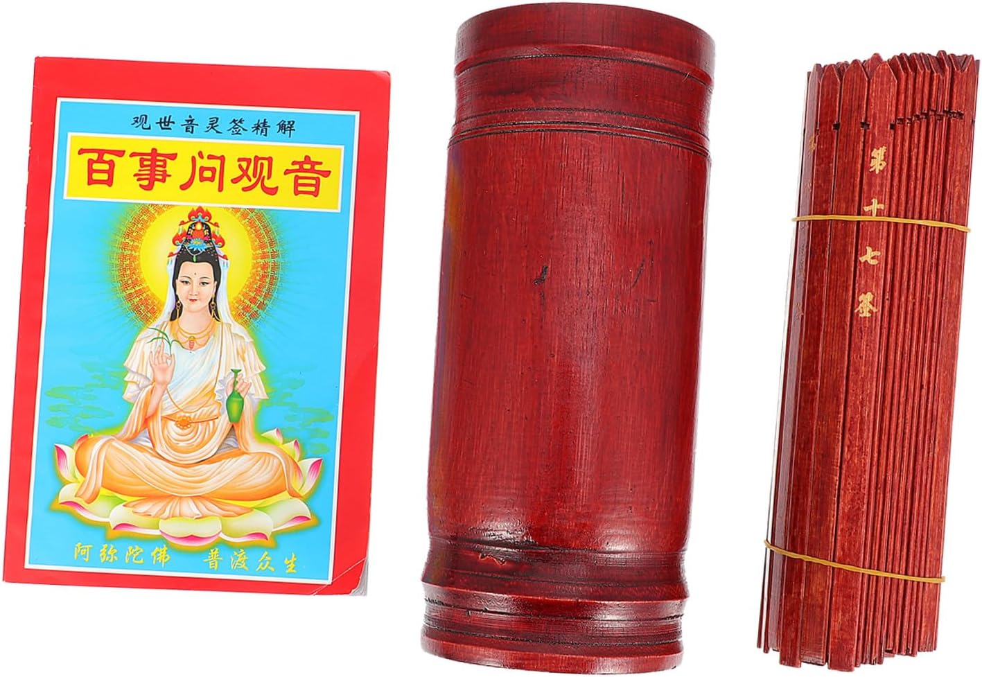 YARNOW Buddhist Divination Sticks Set with Chinese-Style Game Bucket and Guide Book, Temple Fortune Telling Prop for Home and Office Use, Dark Red Color, 100 Sticks Included