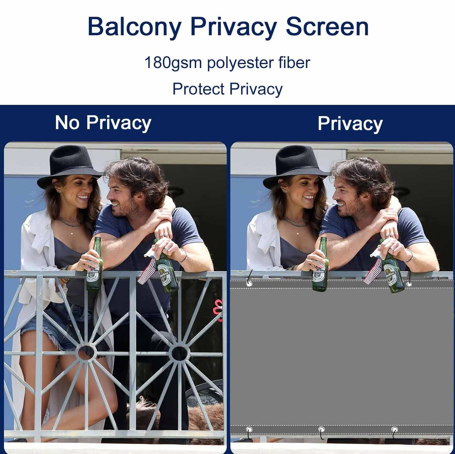 MENGH Frangivista per Balcone 130x500cm Grigio,160g/m² Protezione della Privacy Frangivento in Polyester,Impermeabile,Anti-UV con Fascette