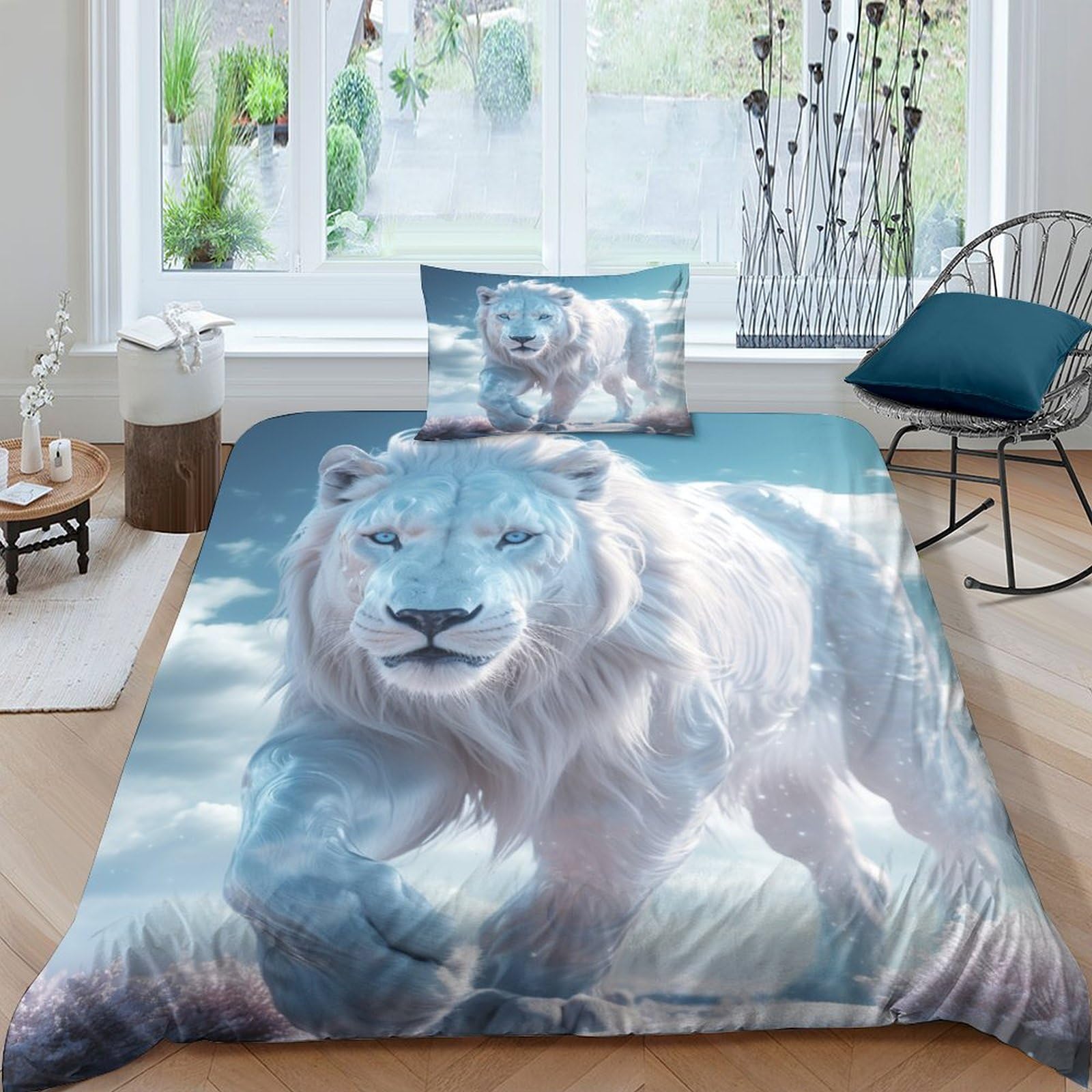 Housse de couette 135x200 lion blanc pour créer une ambiance moderne dans une chambre d'ado