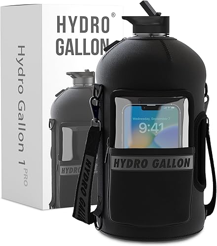 Miniatura 9 de Hydro Gallon 1 botella  Botella de agua de 1 galón con tapa de pajilla, tapa de pico de boquilla, asa, marcador de tiempo motivacional. Ingesta