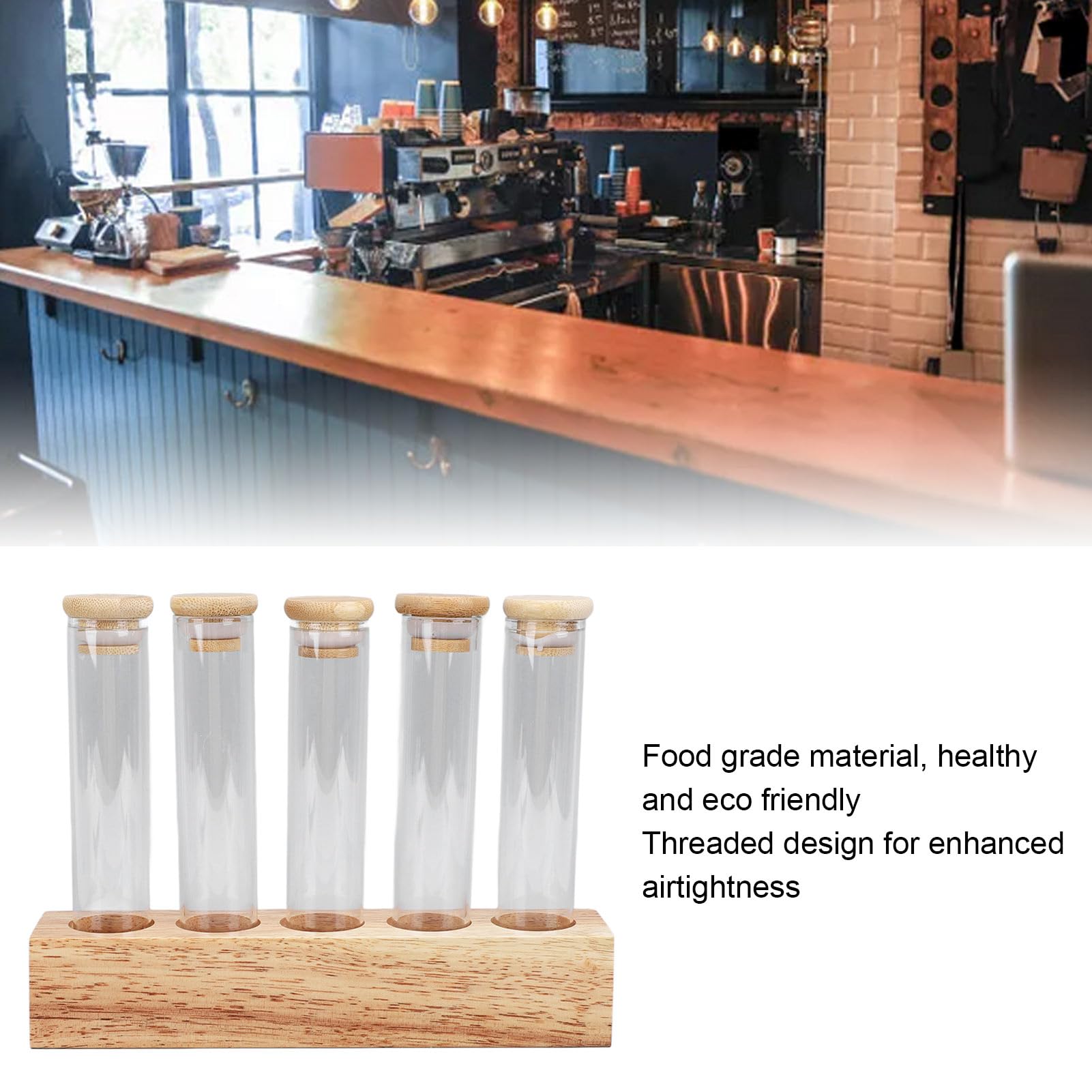 Focket Récipient de Pots de Grains de café, Stockage à Usage Unique de Grains de café en Verre en Bois Massif Stable Hermétique pour Comptoir (Focketn9ktea530c-13)