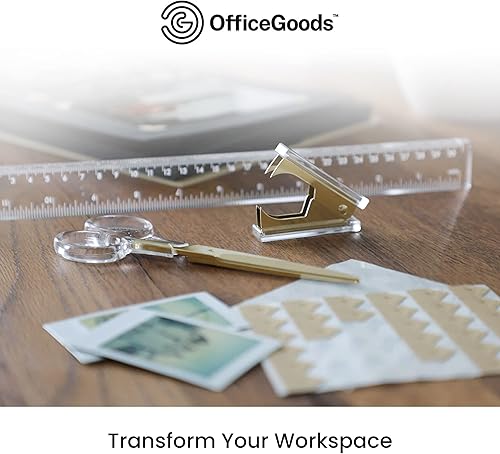Miniatura 7 de OfficeGoods Juego de escritorio de acrílico de 3 piezas, incluye regla, removedor de grapas, tijeras, accesorios de escritorio funcionales y