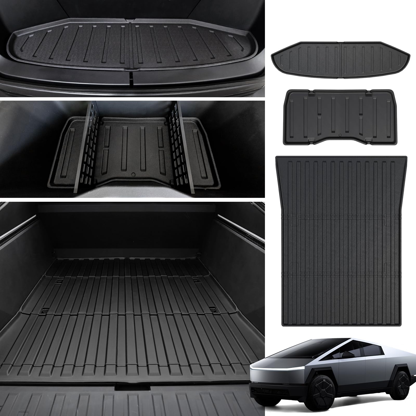 Truck Bed Mat Set for Tesla Cybertruck 2024, All Weather Rugged TPE Pickup Truck Bed Liner Protector for Tesla Cybertruck Accessories(Truck Bed Mat+Frunk Mat+Sub Bed Storage Mat)