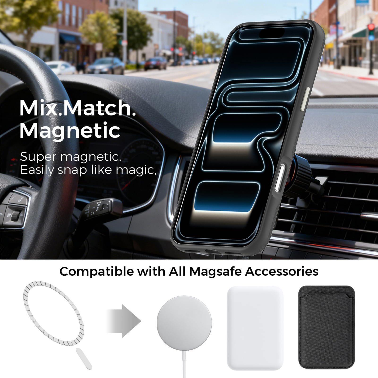 Magnética Funda para iPhone 18 Pro Max/18 Pro, Delgado Cuero Antideslizante