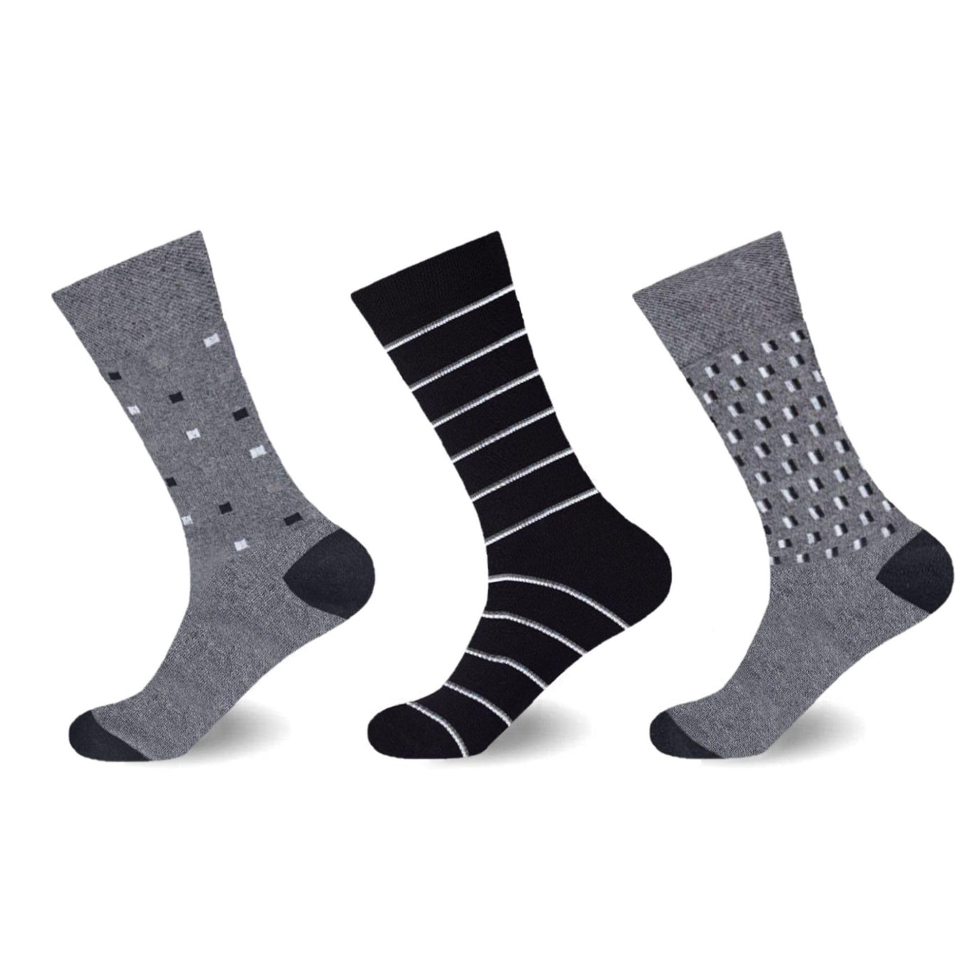 Velvetio Men's Dotted Stripe 12 Piece Diabetic Flexitop Socks, Loose Top Dotted Stripe Pattern Non-Elastic Socks, Soft Grip 100% Cotton Casual Wear Sock, Uk 6-11, Eur 39-45