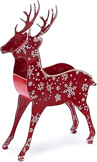 Napco Festive Red Metal Standing Reindeer & White Snowflake Planter Pot ...