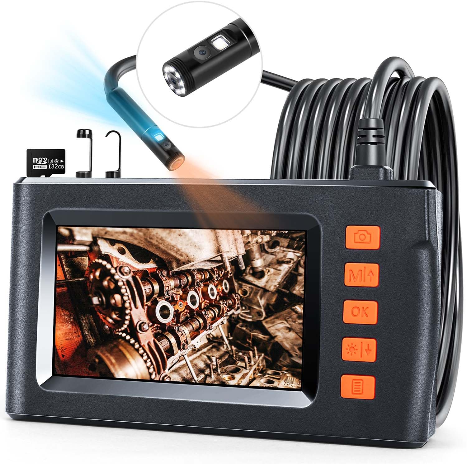 LITTLEJSY Dual Lens Borescope, Endoscope Camera with Light, 1080P Sewer Camera with 4.3 Inch LCD Screen, Inspection Camera IP67 Waterproof Lens, Adjustable LED, 16.5FT Cable, 32GB TF Card