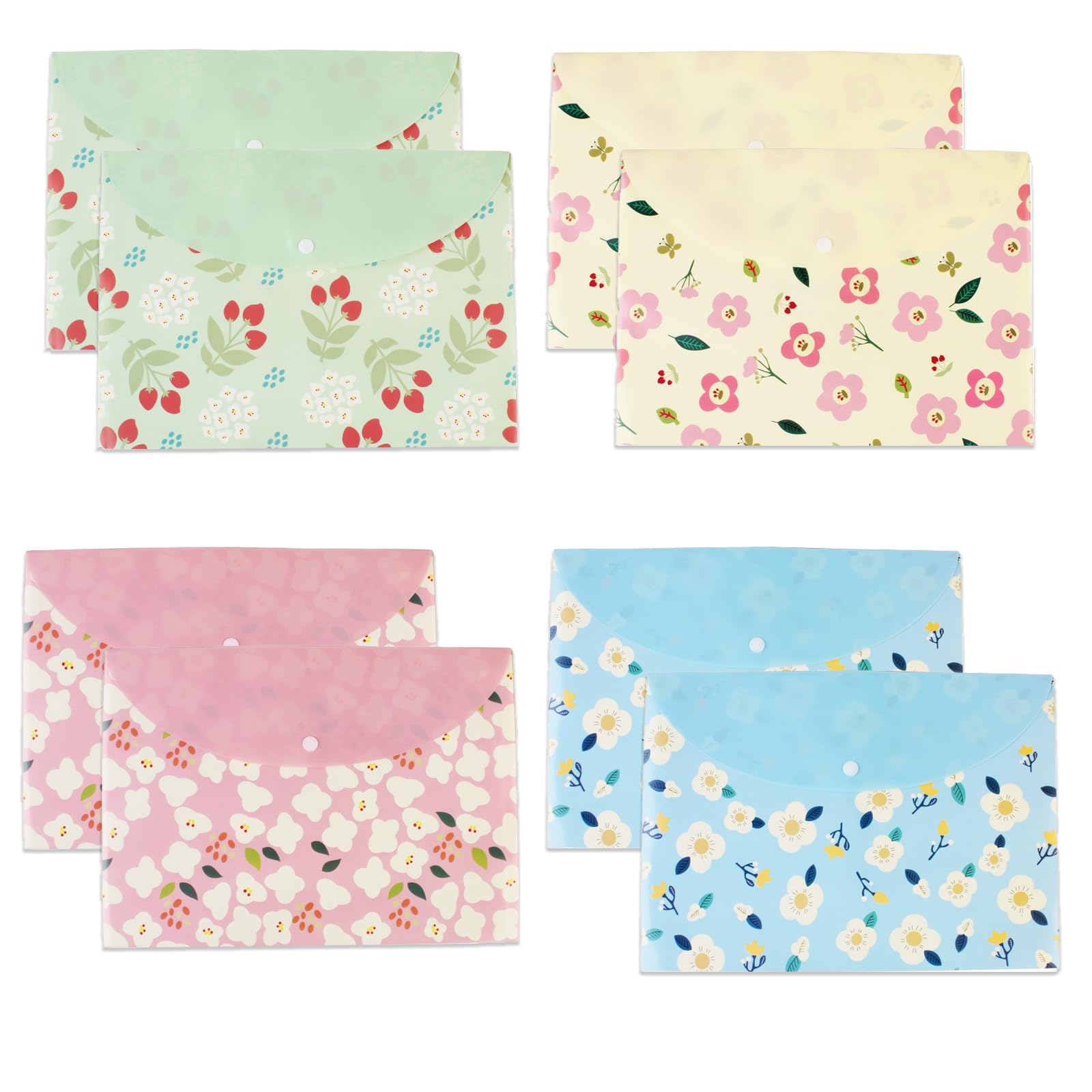 8 Pack A4 File Folder Floral Document Folder Waterproof PVC Envelope Folder A4 Plastic Folders Document Storage Bag for School Home Work Office Organization