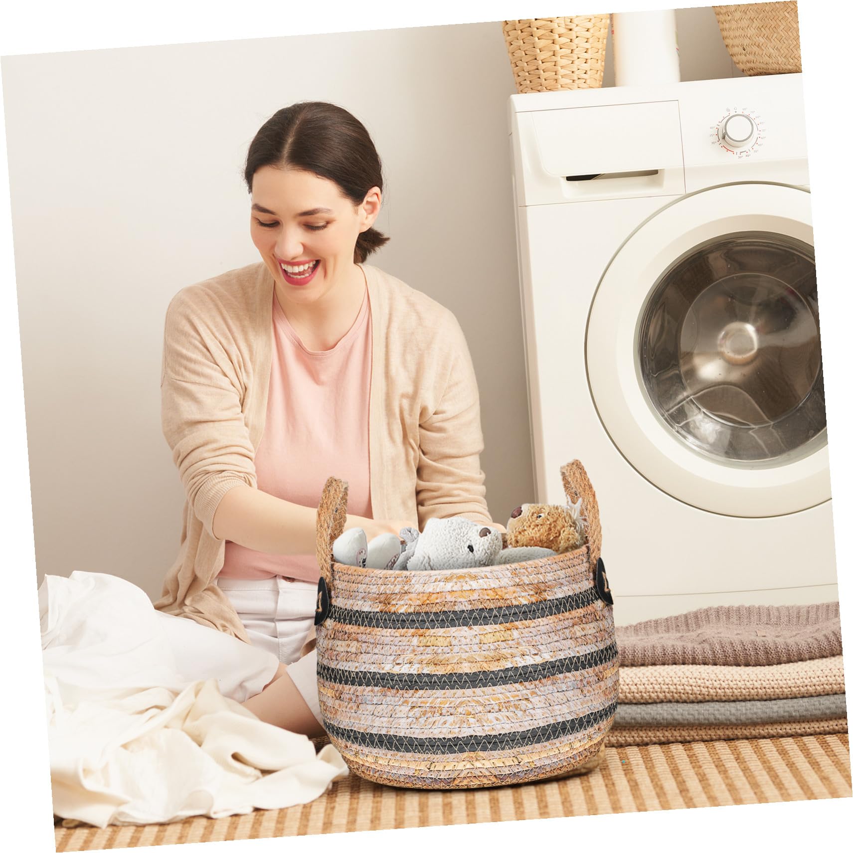 Cesta de Almacenamiento Tejida de Paja Rústica para Ropa Sucia Gran Capacidad y Diseño Práctico para Organizar Juguetes y Ropa Hogar
