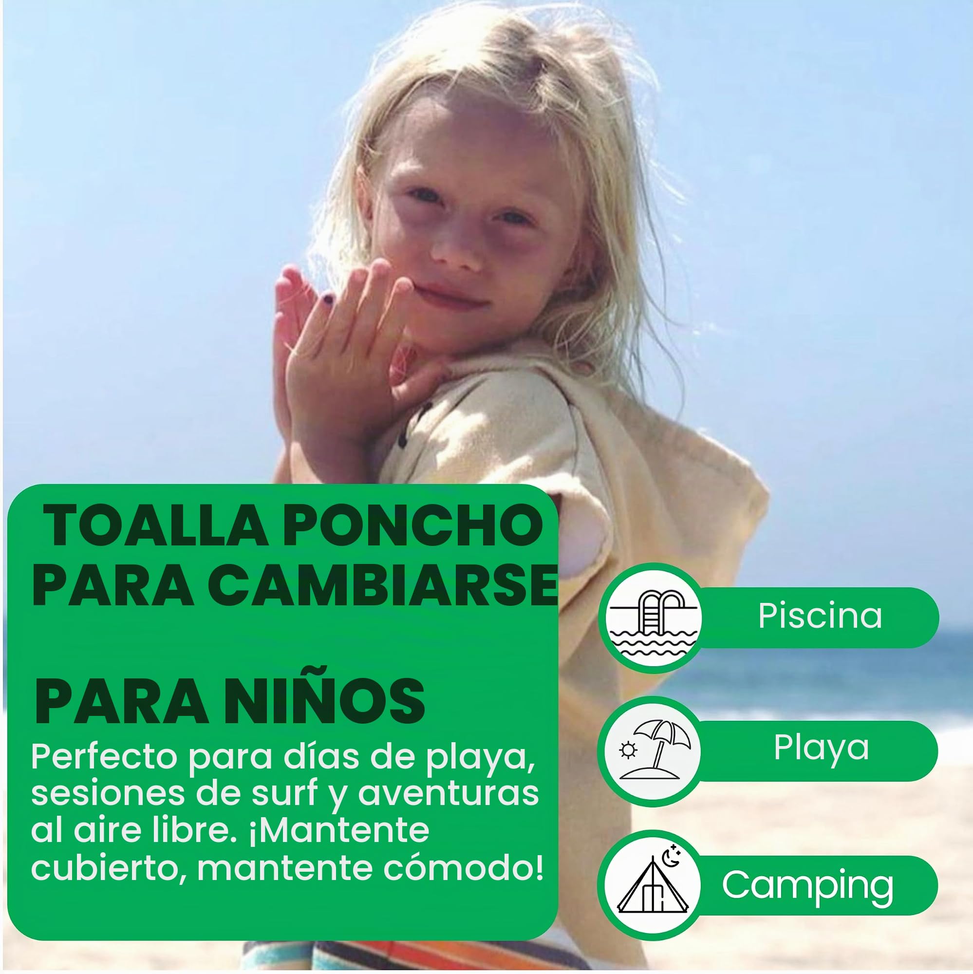 COR Surf Poncho Toalla para Niño y Niña | Albornoz Piscina, Playa Microfibra | Edades 3-10 (Sande)