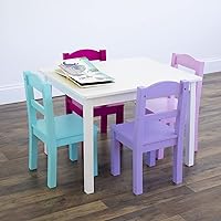 Vista 16 de Humble Crew- Juego de mesa y 4 sillas de madera para niños, gris/azul/verde/amarillo