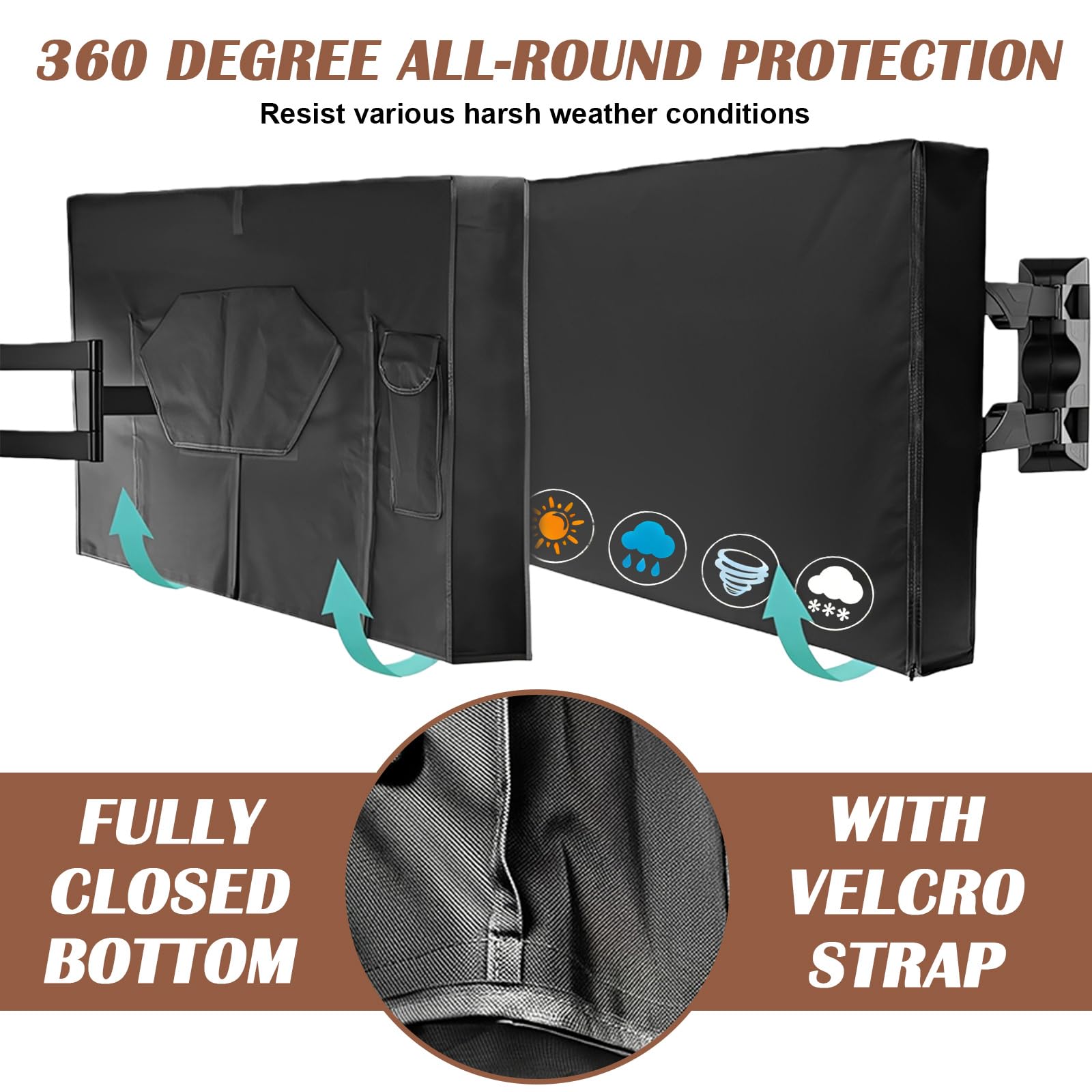 Housse de Protection pour TV Extérieur 600D Oxford PVC Heavy Duty 40-42 Pouces Étanche Anti-Poussière