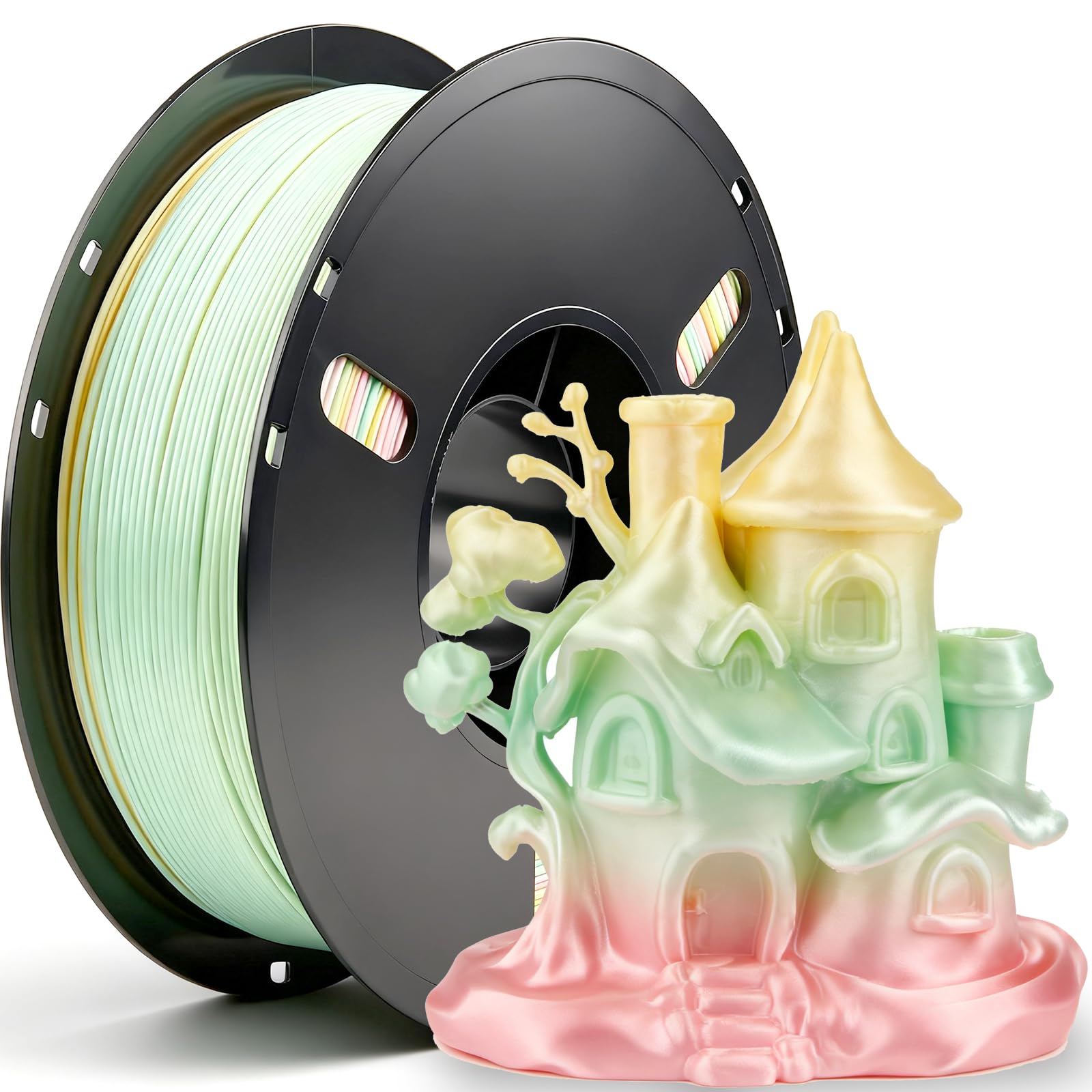 3D Printer Filament, Silk Rainbow PLA Filament 1.75mm, Dimensional Accuracy +/- 0.03 mm, CelestialPastels Rainbow PLA 1kg/Spool-picture-10