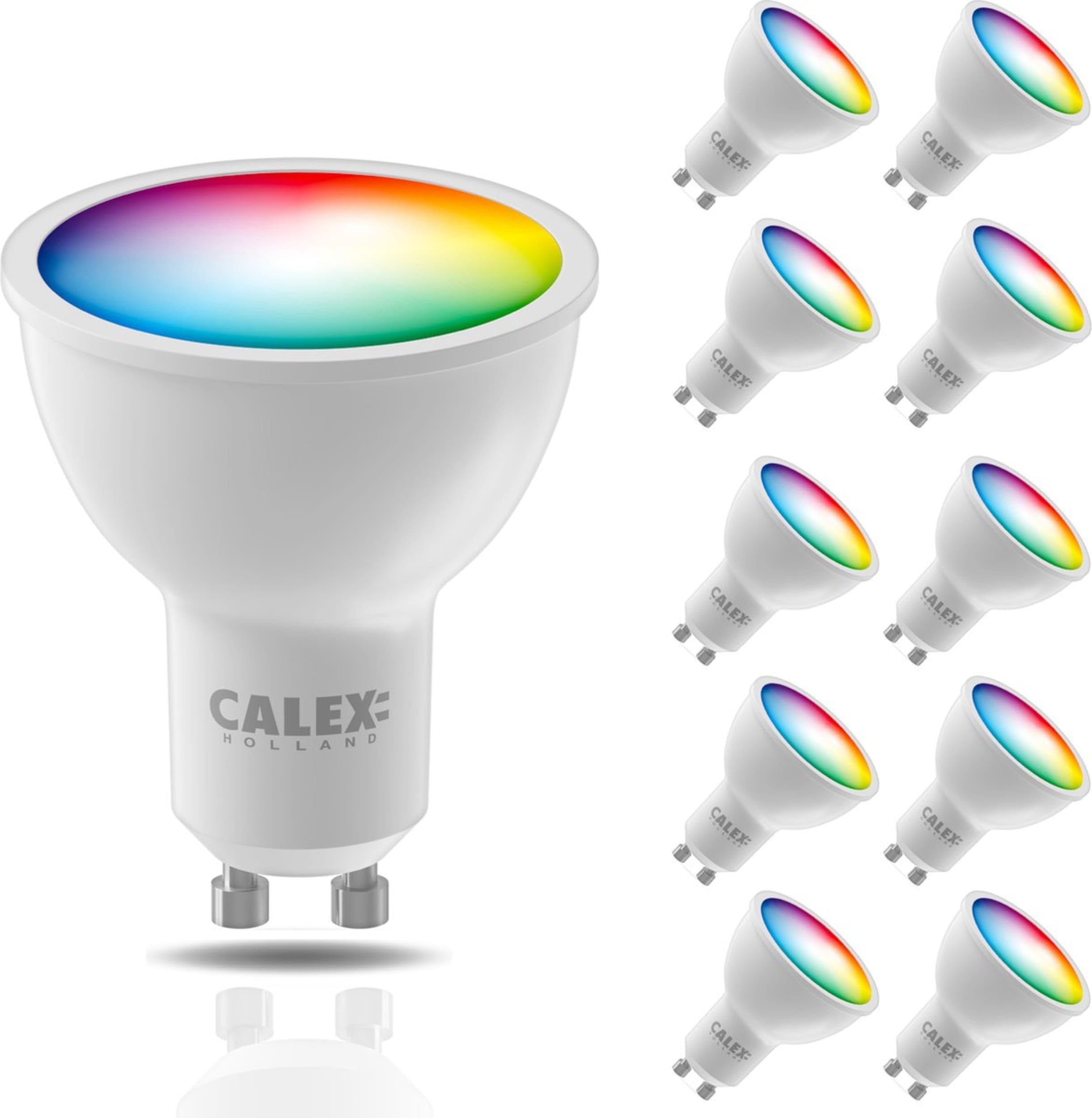 CALEX Lot de 10 Smart Ampoules LED GU10 RGB CCT WiFi 345lm 4,9W Alexa/Google/Siri 16M couleurs 2200-4000K dimmable sans pont