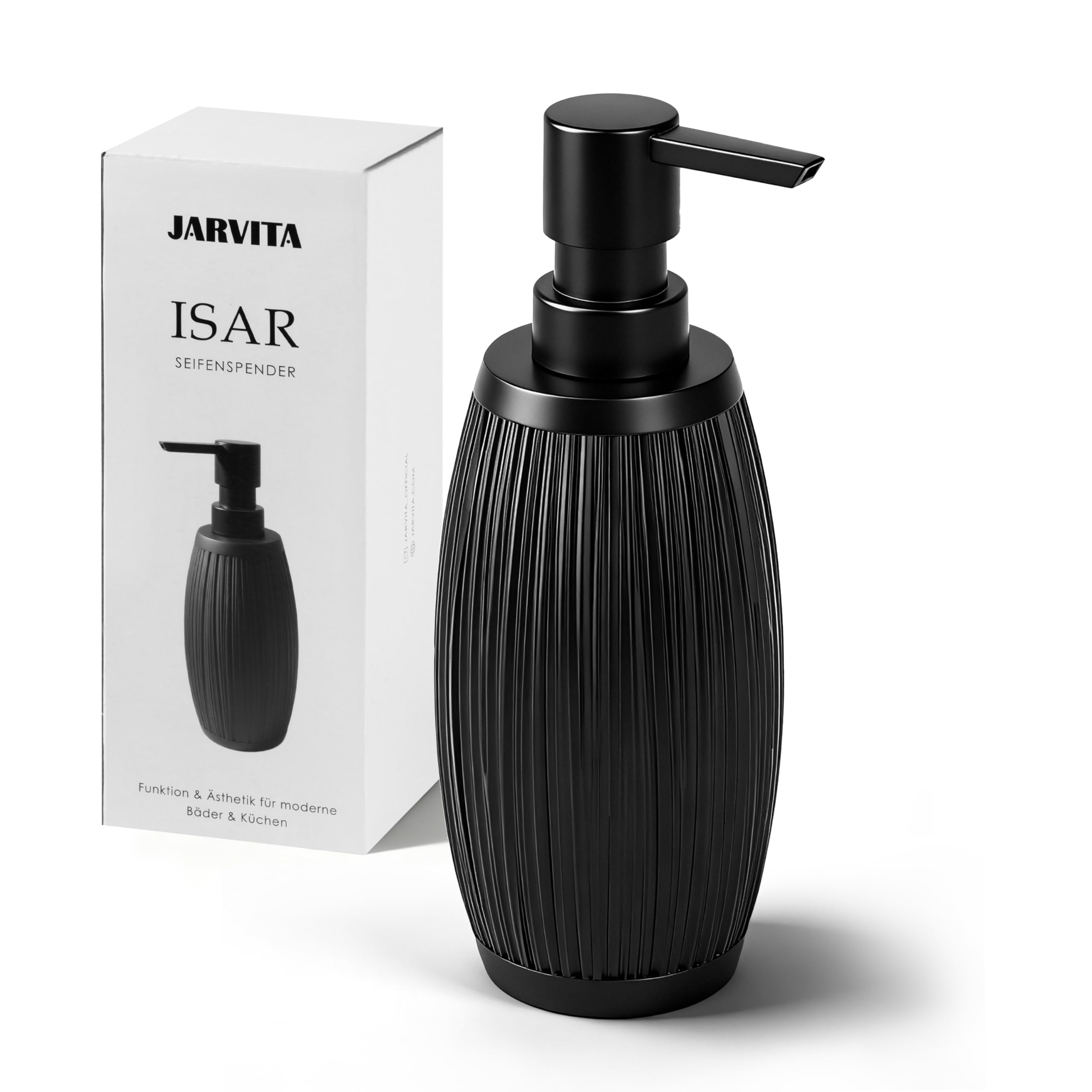Seifenspender schwarz matt - Isar - Soap Dispenser mit Vertikalrillen-Muster - Spülmittelspender Küche und Bad für Design-Liebhaber - Pumpspender, geeignet für Flüssigseife oder Spülmittel