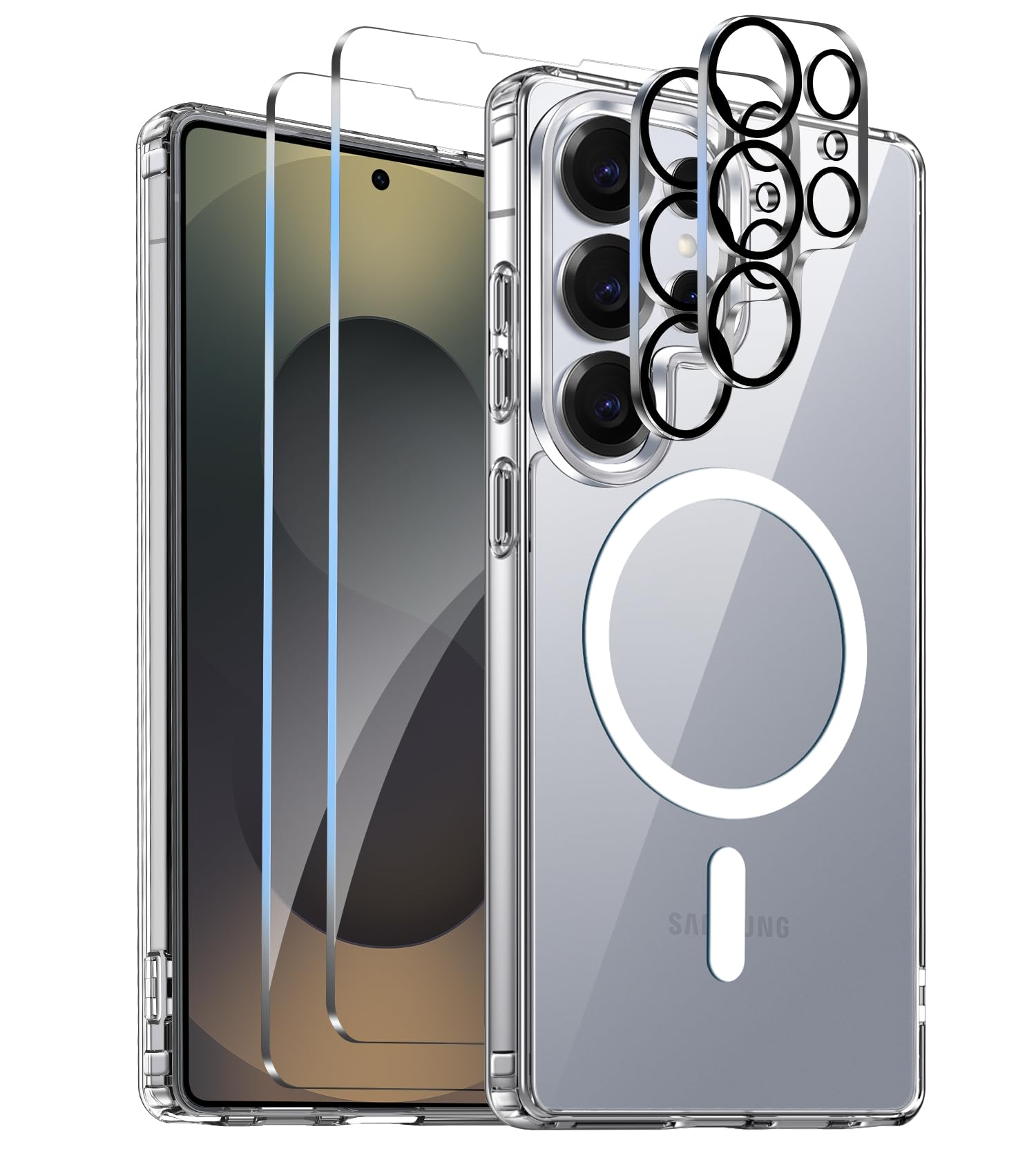COPIKE Cover Magnetica per Samsung Galaxy S25 Ultra con 2 Pezzi Vetro Temperato e 2 Lente Fotocamera Protezione, Custodia Sottile Antiurto [Senza Ingiallimento] Retro Antigraffio, Trasparente