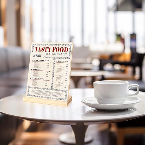 Miniatura 5 de 2 soportes de madera para letreros de mesa, soporte de exhibición para folletos, escritorio con base de madera, soporte desmontable para menús de