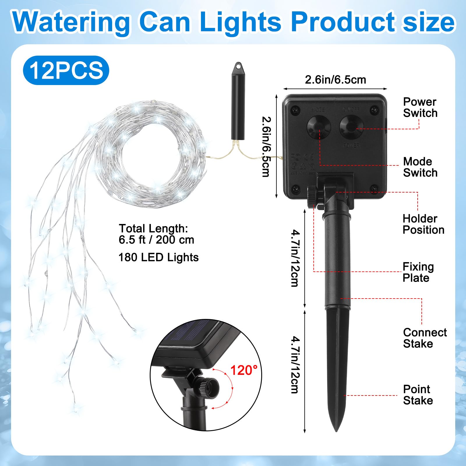 12 Stück Solar-Wasserfall-Lichterkette für den Außenbereich, wasserdicht, 9 Stränge, 180 LEDs, 8 Modi, Gießkannen-Licht (ohne Dose) Glühwürmchen-Lichter für Terrasse, Hof, Garten, Dekorationen