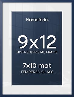 Homeforia 9x12 Blue Picture Frame, High-End Metal, 7x10 Mat, Glass