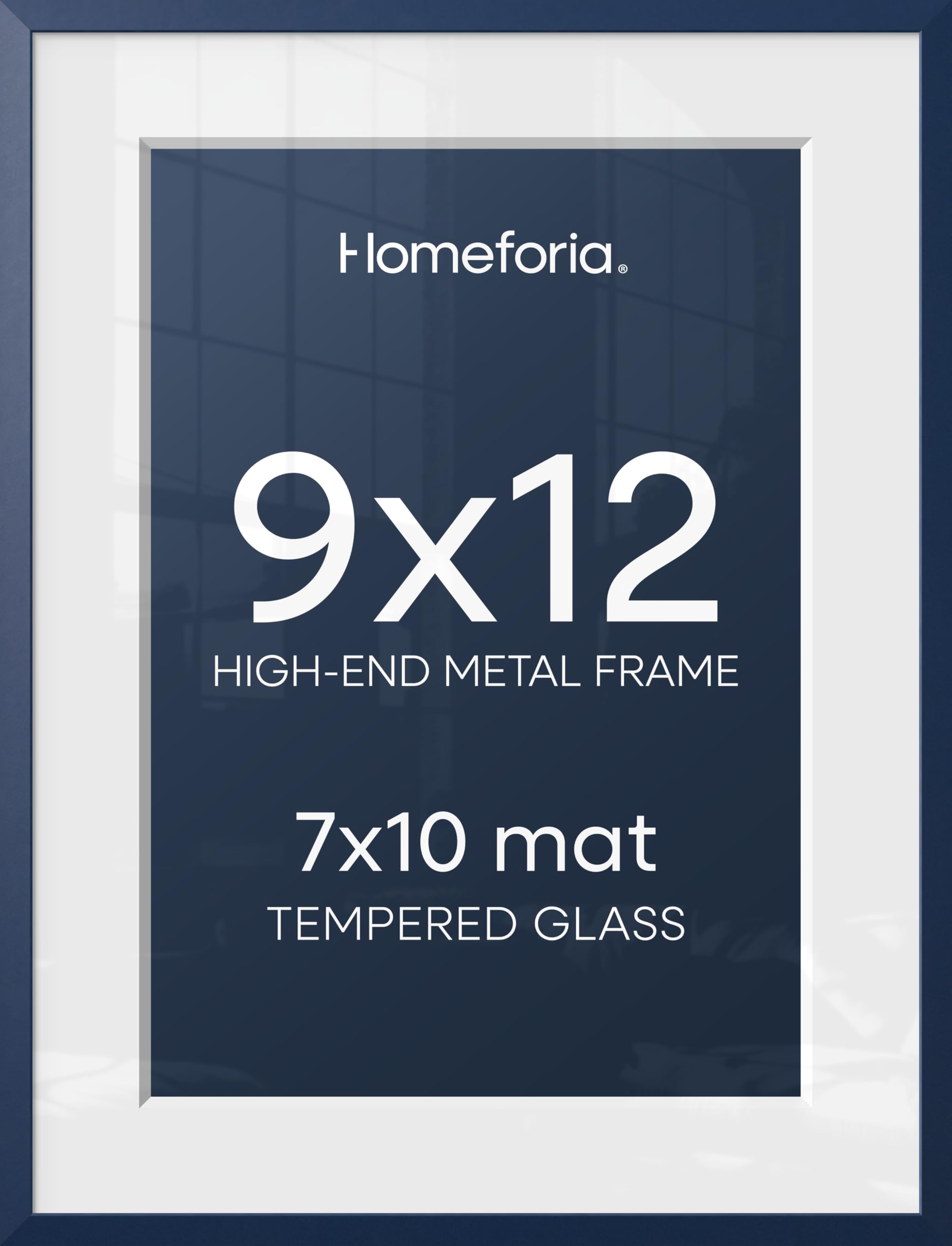 Homeforia 9x12 Blue Picture Frame, High-End Metal, 7x10 Mat, Glass | High End Aluminum, Tempered Glass, Acid-Free 7x10 Removable Mat, 9x12 in Edge-to-Edge Display 12x9, Wall Kit, Set Of 2