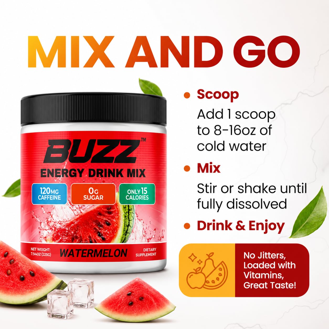 Sugar Free Energy Drink Powder - 18 Vitamins & Minerals - Watermelon Flavor — Amazon image 6