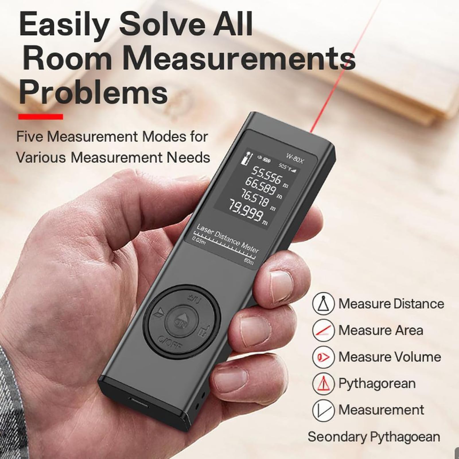 Metro Laser 60 Mt Lcd Misuratore Digitale Distanza Area Volume Altezza