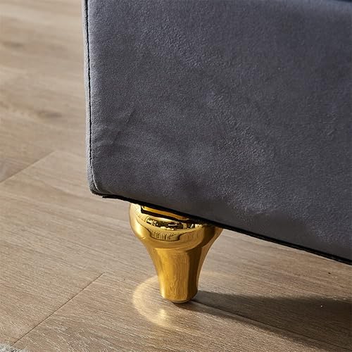 Miniatura 135 de Polibi Tumbona pequeña de 58 pulgadas con cabeza de clavos, moderna tumbona de terciopelo copetuda para sala de estar u oficina, sofá de descanso /